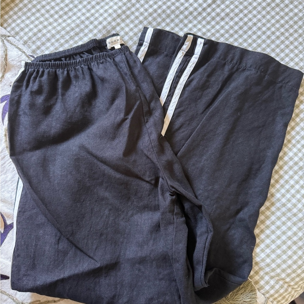 DONNI The Linen Crop Stripe Pant - Black